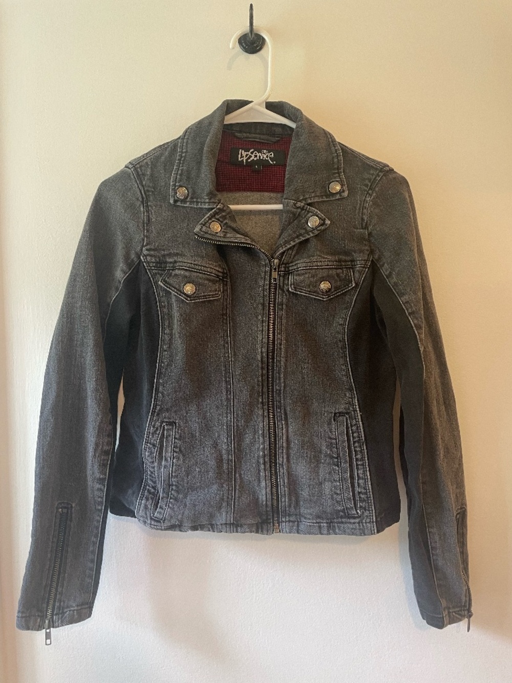Lip Service Y2K vintage black denim Moto jacket size L
